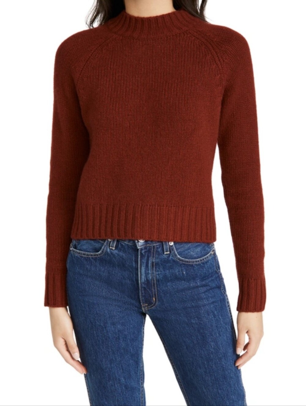 VINCE Shrunken Mock Neck Cashmere Sweater Rose Umber Maroon Small